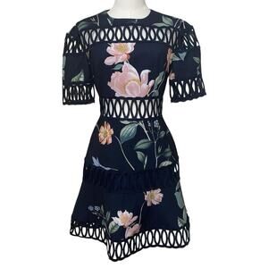 Keepsake The Label Sz Small Blue Floral Whispers Cut out Dress